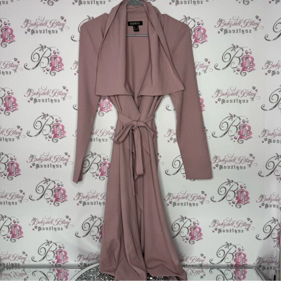 Revamped coat jacket cardigan wrap with waist tie belt dusty rose blush pink - Picture 2 of 12